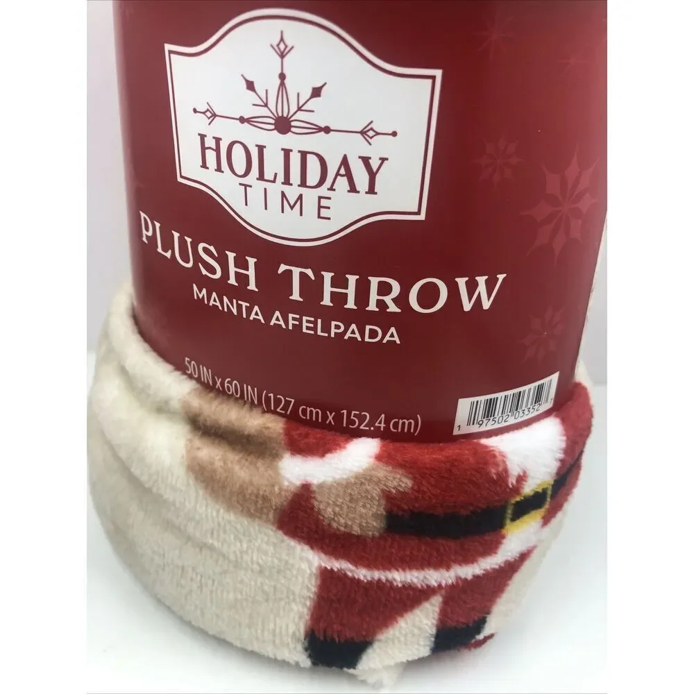 Holiday Time All Over Santas  Plush Throw 50 In X 60 In